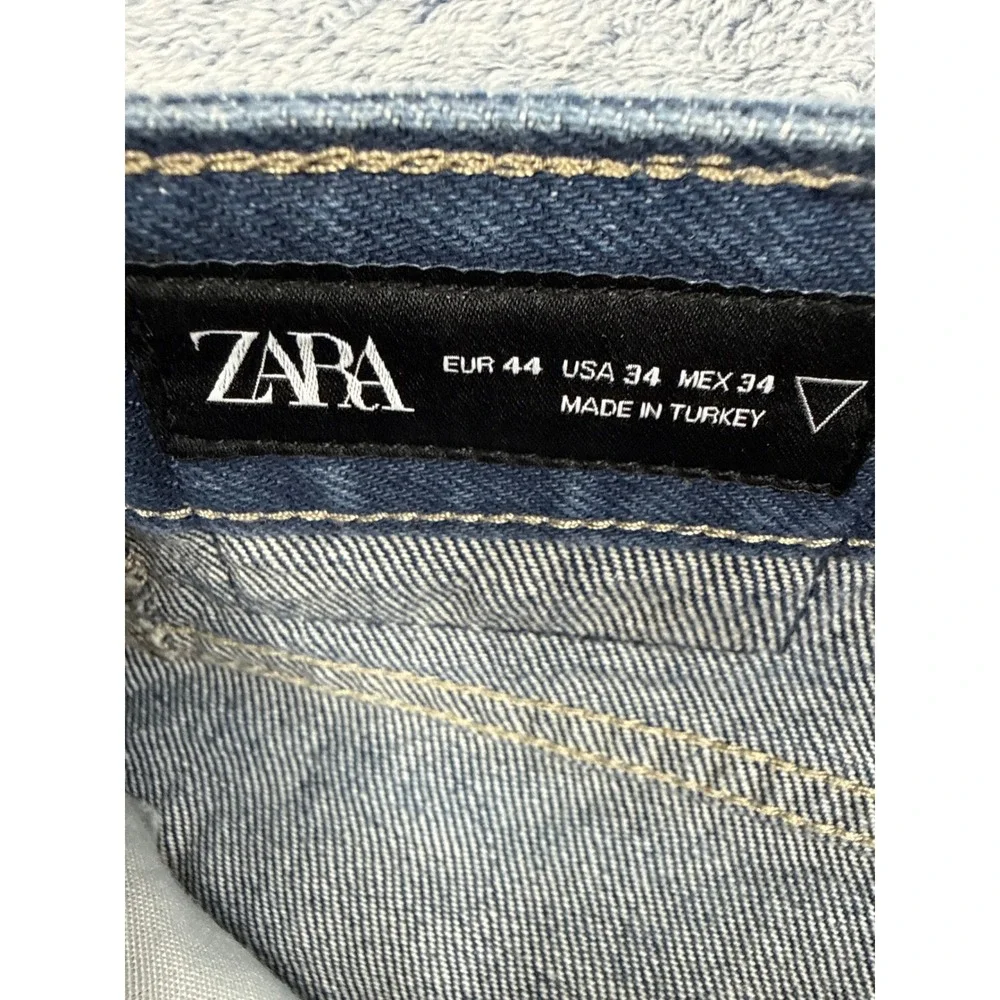 Zara Mens Straight Leg Jeans Dark Wash Blue Denim Size 34 34X30